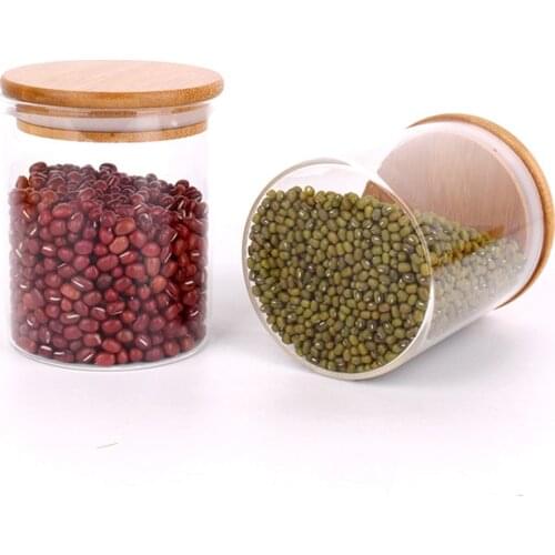 Empty Food Storage Glass Jars Glass with Bamboo Lid and Silicone Ring