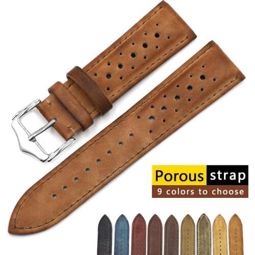 High Quality Genuine Leather Watch Band Strap 20mm 22mm 24mm Porous Breathable Handmade Stitching Watch Bracelet Accessories