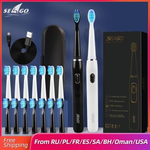 SEAGO Electric Toothbrush Sonic Rechargeable for Adult with Timer Care t USB Charging Teeth Whitening with 4 Modes 551 3pcs head