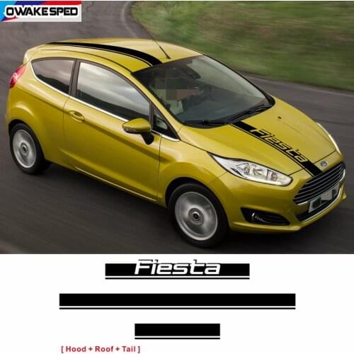 3 Pcs/Lot Sport Stripes Car Hood Roof Tail Decor Sticker Racing Styling Auto Body Decals For Ford Fiesta ST RS Hatchback Sedan