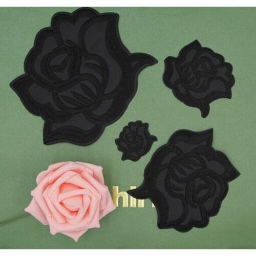 Fabric Embroidered Black Rose Flower Patch Clothes Stickers Bag Sew Iron On Applique DIY Apparel Sewing Clothing Accessories B40