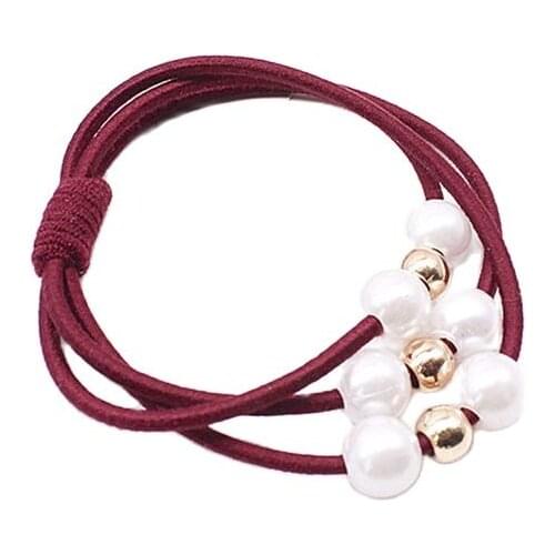 Three - Line Imitation Pearl Rubber Band High - Elastic Hair Tie Ring Hand Knot. Girls Head Rope Headwear