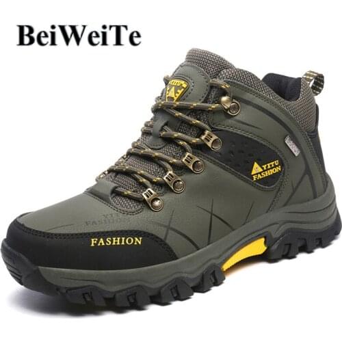 Spring Men Hiking Shoes Big Size Male Wearable Anti-slip Climbing Sneakers Waterproof Leather Tourism Trekking Outdoor Shoes New
