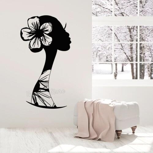 Profile Woman Face Flowers Vinyl Wall Decal Barber Shop Decor Hairstyle Sketch Stickers Mural Home Decoration Living Room P127