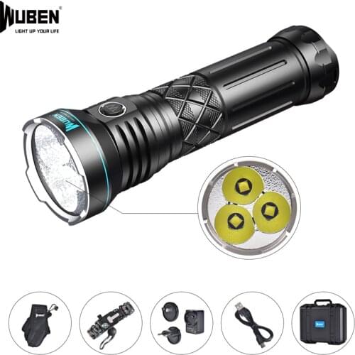 WUBEN A9 High-power Flashlight 12000 Lumens IP68 Waterproof Type-C charge port 3PCS CREE XHP70.2 LED 420M Lrradiation Distance