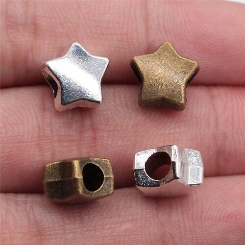 WYSIWYG 10pcs Beads Star Starfish 4.5mm Big Hole Vintage Charms European Pendant Fit For Bracelet DIY Antique Silver Color