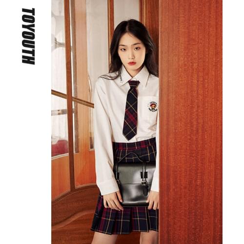 Toyouth Women Shirts 2021 Autumn Winter Turndown Collar Blouse White Embroidered Bear Letters Print Casual Comfortable Top