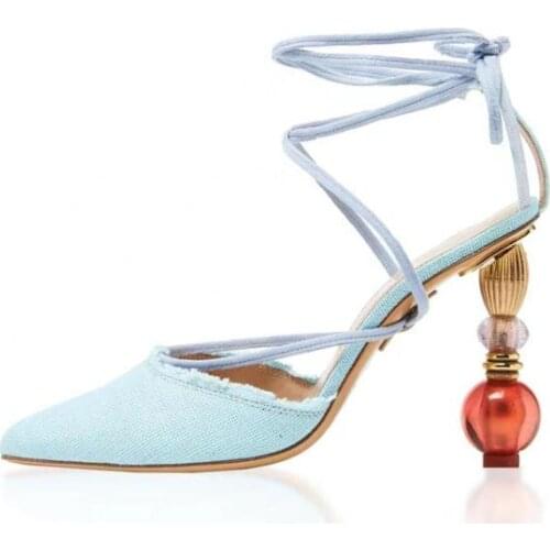 Moraima Snc Fashion Strange Heels Sandals Runawy Pointed Toe Lace-up Woman High Heel Shoes Summer Gladiator Party Dress Shoe