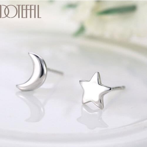 DOTEFFIL 925 Sterling Silver Stars And Moon Earrings for Wedding Fashion Stud Earrings Women Charm Jewelry
