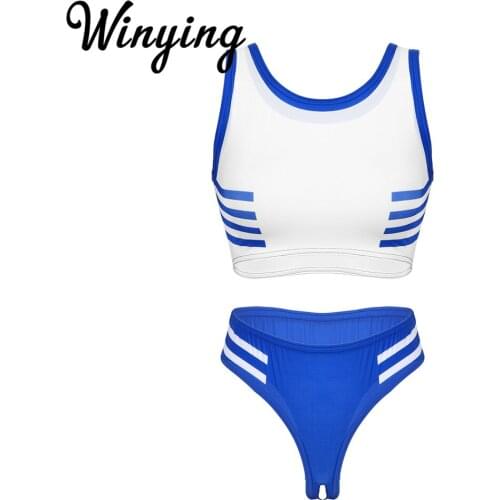 Women Sexy Roleplay Gym Japanese Schoolgirl Uniforms Erotic Costumes Lingerie Set Vest Crop Top with Crotchless Briefs Underwear