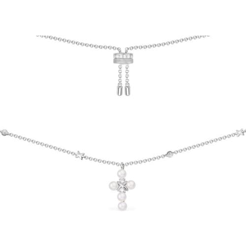 SLJELY Fashion Real 925 Sterling Silver Cross Pearl Pendant Adjustable Necklace High Quality AAA Zirconia Women MALTEST Jewelry