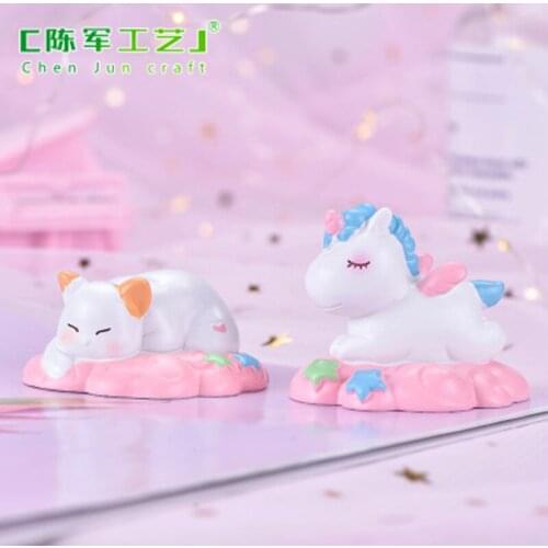 ZOCDOU1 Piece Unicorn Polar Bear Mouse Lazy Cat Cute Animal Small Statue Little Figurine Crafts Figure Ornament Miniatures