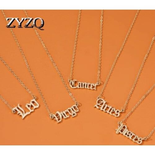 ZYZQ Simple Creative Twelve Constellation Necklace Fashion Personality English Alphabet Pendant Clavicle Chain