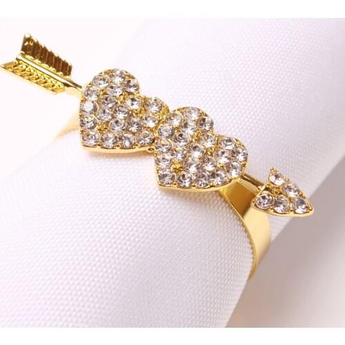1/10Pcs Valentine Napkin Ring Buckle Alloy Artificial Rhinestones Heart-shaped Napkin Ring Holder For Decorate Napkins