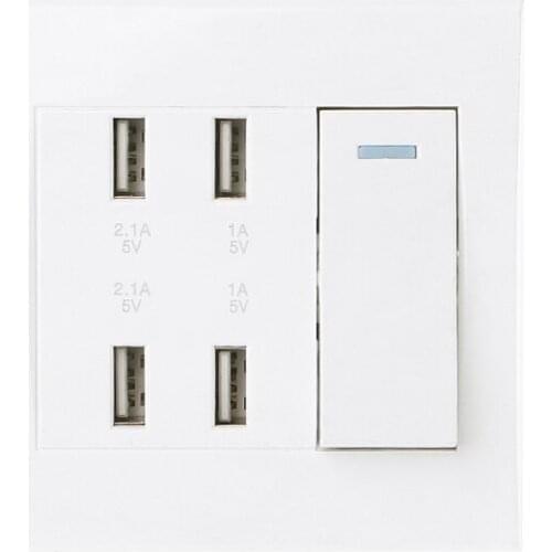 1Pc 220V 10A Wall Switch Socket 4 Port USB Charger Power Outlet Adapter Panel