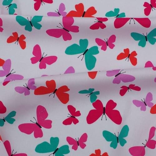 1 yard Color butterfly on white background printed cotton woven fabric, animal fabric (width=140cm)