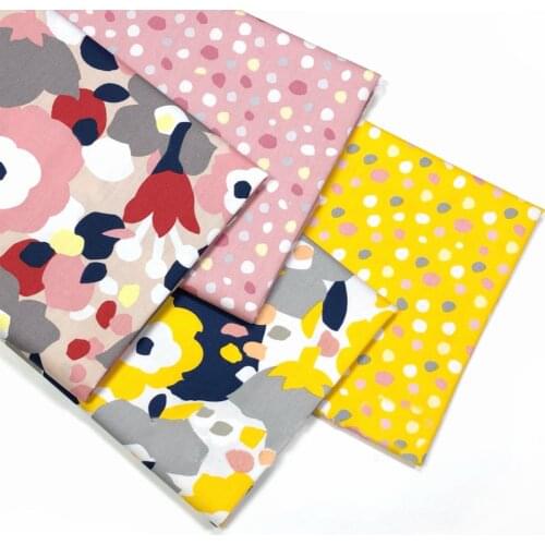 160x50cm Pink Yellow Floral Spots Twill Cotton Printed Fabric Making Bedding Decorative Curtain Tablecloth Cotton Cloth