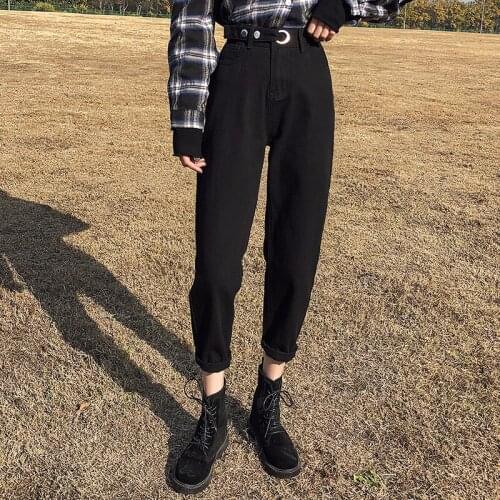 2021 Blue Pantalones Jeans De Mujer Cintura Alta High Waist Jeans Woman Casual Jeans Harem Pants Ladies Vintage Black Jean Femme