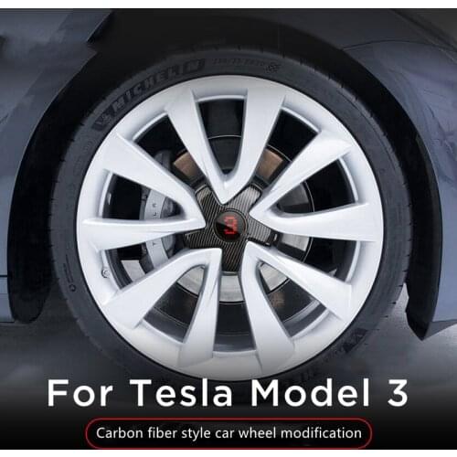 4Pcs/1 Set Carbon Fiber Style Car Wheel Accessories For Tesla Model 3 19/20 Inch Wheel Logo Wheel Cap Screw Cap Modification