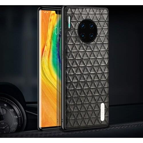 Genuine Cowhide Leather Triangle Grain phone case for Huawei Mate 30 20 P30 Lite Pro P20 Y6 Cover For Honor 20 Pro 10 10i 8X 9X