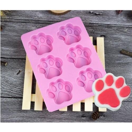 DHL Free shipping 100pcs/lot wholesales Silicone mold 6 lattices catlike footprint handmade soap mold silicone cake moulds