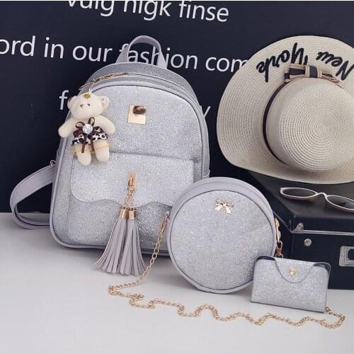 Travel Laptop Backpack High Quality Women Pu Leather Backpacks Fashion 3 Pieces Set School Bags for Teenager Girls Casual Female