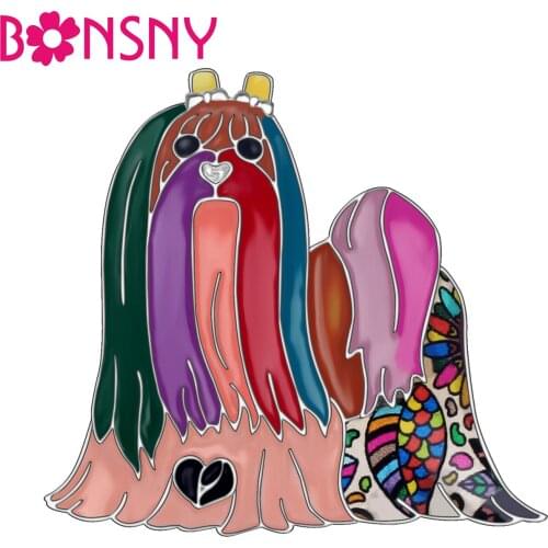 Bonsny Enamel Alloy Maltese Dog Brooches Animal Scarf Clothes Decoration Pin Jewelry For Women Girls Gift Pet Accessories Bijoux