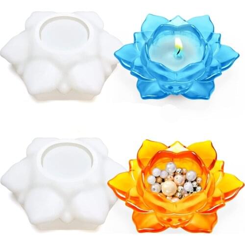 Candle Holder Molds Silicone Lotus Flower Candlestick Moulds for Epoxy Resin DIY Jewelry Box Plant Pot Trinket Container Mold