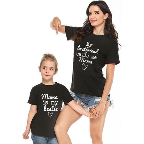 Mama Is My Bestie Best Friends Family Matching Clothes Mommy and Me T Shirts Mom Daughter Son Tees Tops Summer Harajuku Clothing