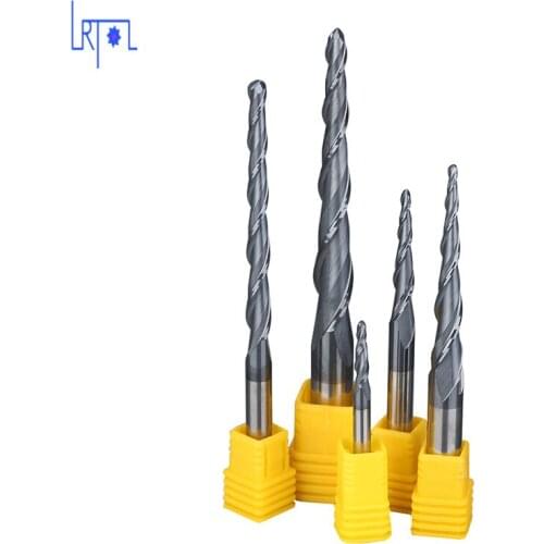 HRC55 D4 6 8 * 50 75 100MM 2Flutes tungsten solide Taper ball nose End Mills Spiral Bit Milling Tools Carbide CNC Router bits