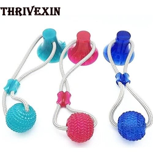 Dog Interactive Toys Chewing Sucker Bite Resistant Rubber Pet Tooth Cleaning Molar Squeaky Ball Toy Puppy Pull Game Toothbrush