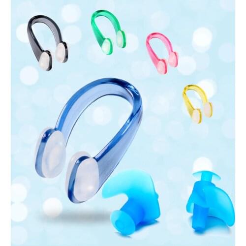 Swimming Suit Soft Silicone Nose Clip Ear Plugs Set Swimmer Unisex Nose Clip Earbuds Set Small Size Waterproof for Kids Adults