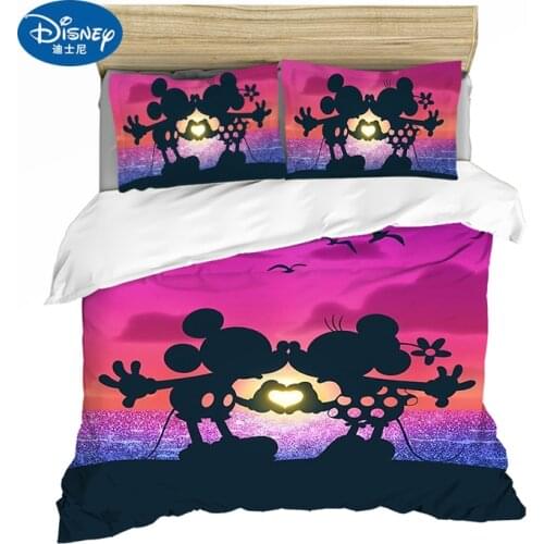 Disney Cute Couple Mickey Minnie Bedding Set Childrens Down Quilt Cover Pillowcase Cartoon Bedroom Decoration Home Textile