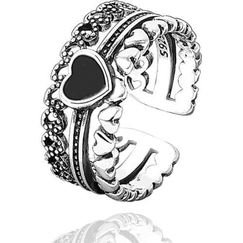 Korean Heart Shaped Three-layer Opening Ring Elegant Womens Wedding Silver Color Ring Romantic Valentines Day Jewelry Gift