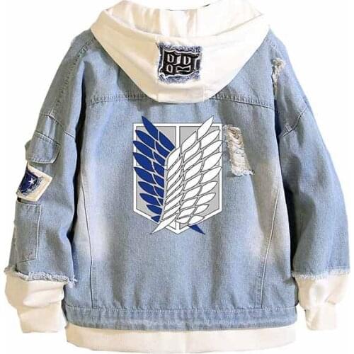 Anime Attack on Titan Guilty Crown Death Note jacket Unisex Streetwear Long Hooded Jeans Harajuku Denim Patchwork Coat Hoodies