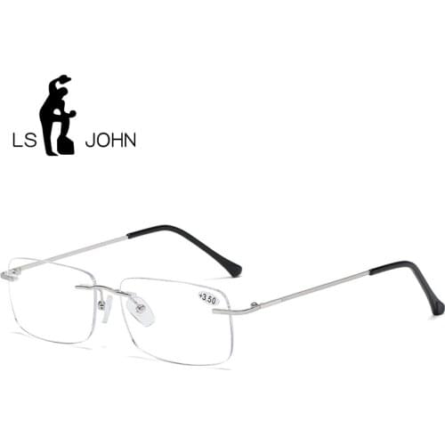 LS JOHN Square Rimless Reading Glasses Men Women Ultralight Titanium Prescription Anti Blue Ray Presbyopic Eyewear +1.0 to +4.0