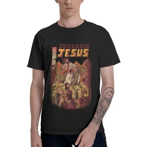 Jurassic Jesus T Shirt Men Short Sleeve Cotton T-shirt Japan Anime Tshirt Dragons Monster Games Tee Tops Novelty Tshirt Gift