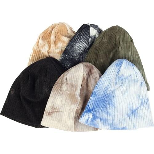 Fashion New Style Cotton Solid Skullies Autumn Tie Dye Cap Soft Baby Beanie Winter Baggy Ribbed Elastic Hat for Kids Girls
