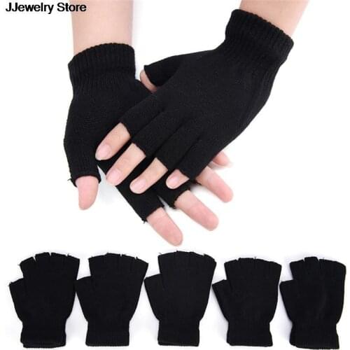 Black Short Half Finger Fingerless Warm Workout For Women And Men Wool Knit Wrist Glove New