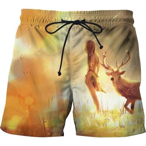 New Mens Printed Forest Sika Deer Animal Casual Shorts 3D-Printed Shorts Sport Fitness Mens Shorts New Mens Summer