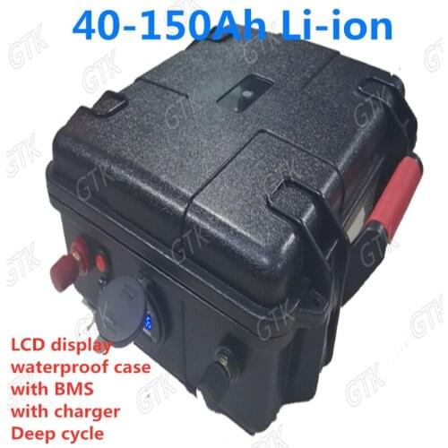 GTK waterproof rechargeable 12V 40Ah 60Ah 80Ah 100Ah 120Ah 150ah Li-ion battery for trolling motor boat propeller+12.6V Charger