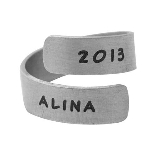 Personalized Alloy Name Ring,Engraved ring,Adjustable,Roller Derby Ring,Spiral Ring