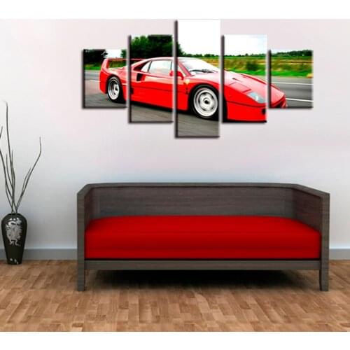 Framework HD Poster Artwork 5 Panel Red Car Abstract Photo Wall Modular Pictures For Living Room Decorative Canvas Oil Painting
