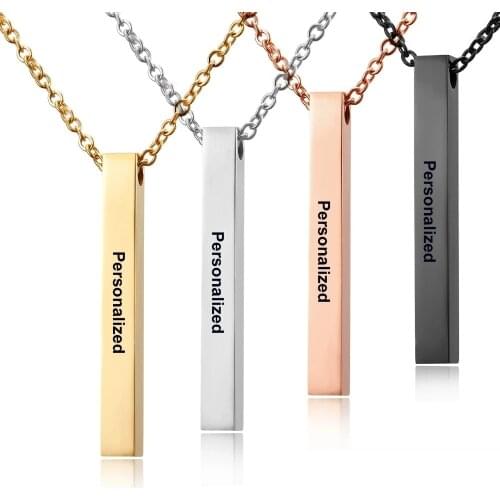 Rinhoo Engraving Square Bar Custom Name Necklace Stainless Steel Pendant For Women Men Birthday Jewelry Gift