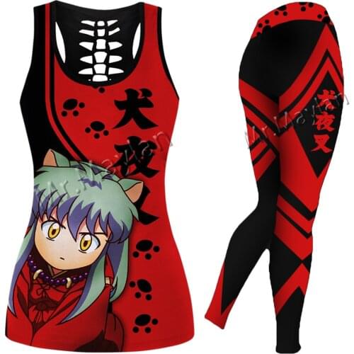 Sexy Hollow tanktops & Leggings Japan Anime Inuyasha 3D Print Women vest Girls Hipster Red Black Sleeveless Vest Drop ship