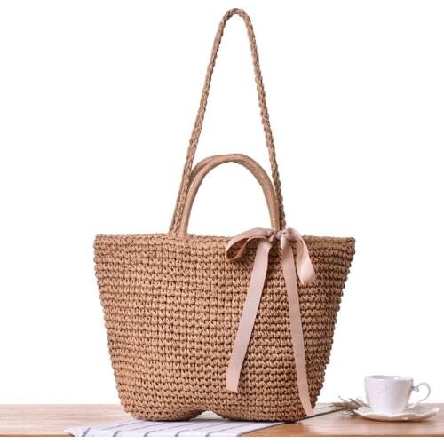 Ladies Handbag Straw Bag Rattan Wicker Tote Handbag Beach Basket Shoulder Bag