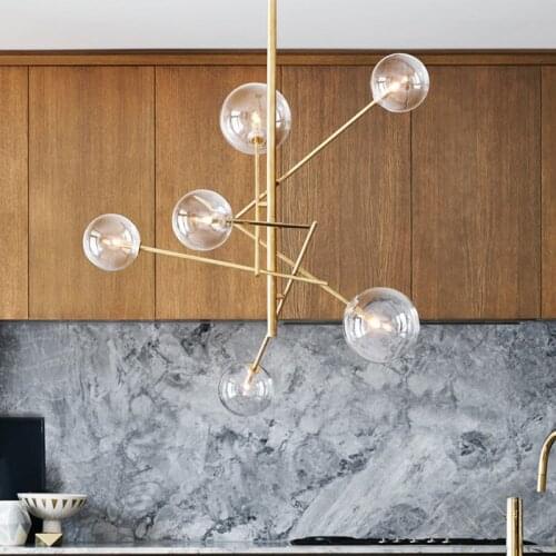 Modern pendant lights led gold AC90-261V luminaire suspendu globe clear glass shade hanging lights luminaria pendente foyer