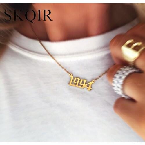 Special Old English number Necklace Solid Stainless Steel Choker for Women Fashion Pendant Custom Year Necklace Unique Gift
