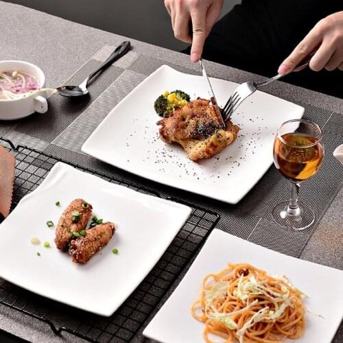 Food Plate Creative Pure White Ceramic Dinner Plates Square Western Steak Dish Porcelain Tableware Fruit Cake Tray Pasta Dishes