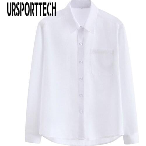 URSPORTTECH Men Shirt Oversized 5XL Long Sleeve Solid Shirt Men Student Boys Blouse Business Shirt Men Business Casual Clothing